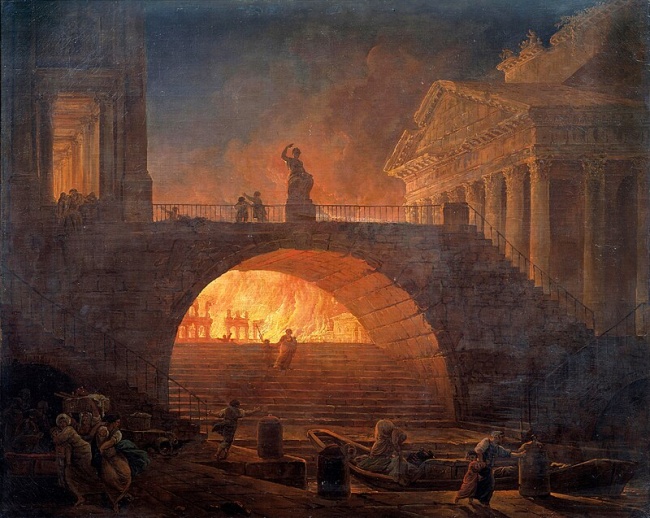 Velký požár Říma, Hubert Robert, 1785.