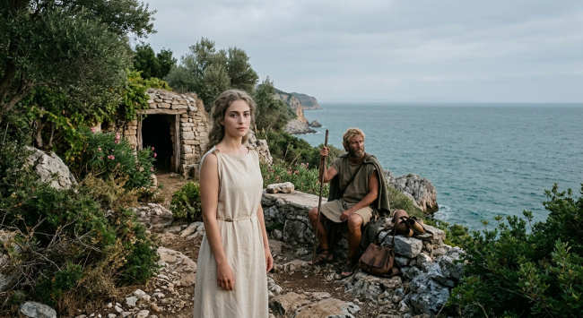 Kalypsó a Odysseus.