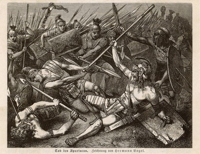 Spartakova smrt. Autor: Hermann Vogel (1882).