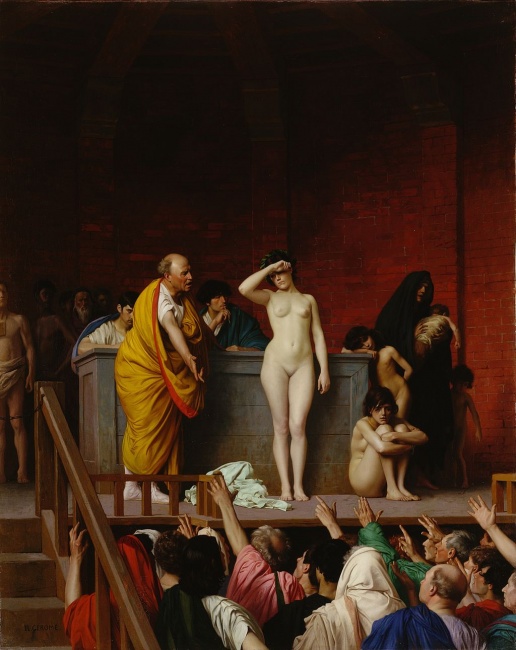 Trh s otroky v antickém Římě. Obraz od Jean-Léon Gérôme (1884).
