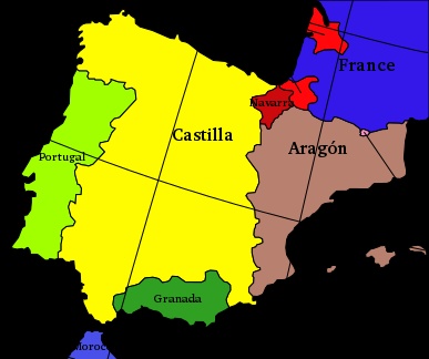 Navarrské království (tmavě červená). Navarrské království (tmavě červená).