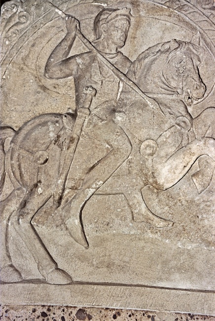 Zobrazení římského auxiliárního jezdce z 1. století n. l. Kolín nad Rýnem.