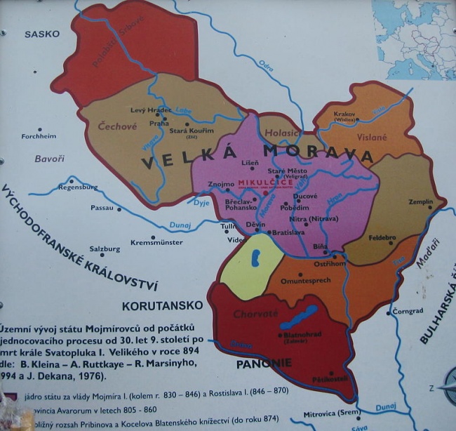 Mapa Velkomoravské říše.