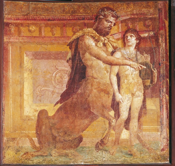 Cheirón vyučuje Achilla. Římská freska z Herculanea. Cheirón vyučuje Achilla. Římská freska z Herculanea.