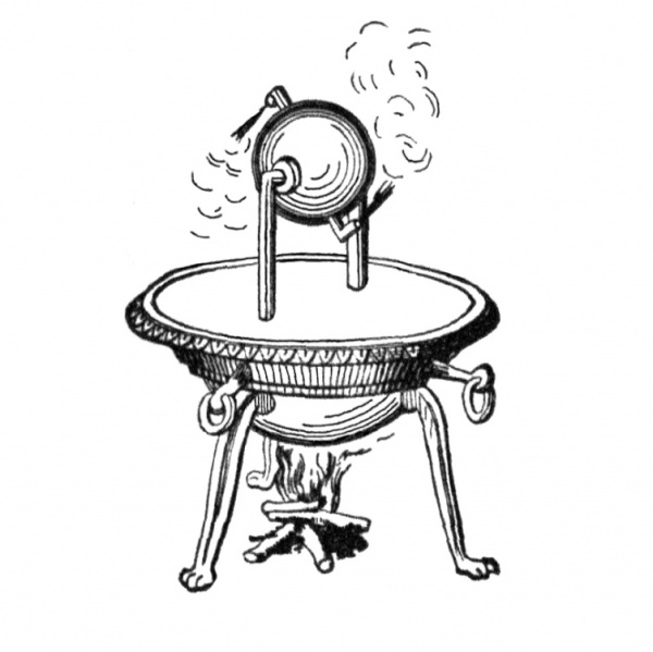 Ilustrace Hérónova parního stroje Aeolipile. Ilustrace Hérónova parního stroje Aeolipile.