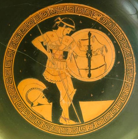 Řecký hoplít na dobové kresbě.