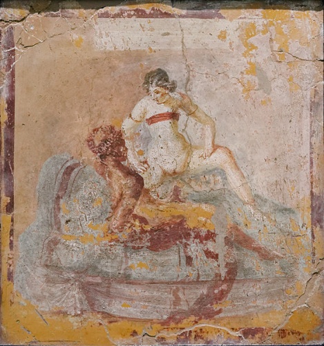 Mástěnná malba z lupanaru v Pompejích.