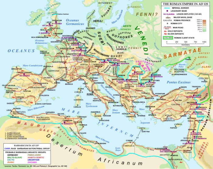 Mapa římských silnic.