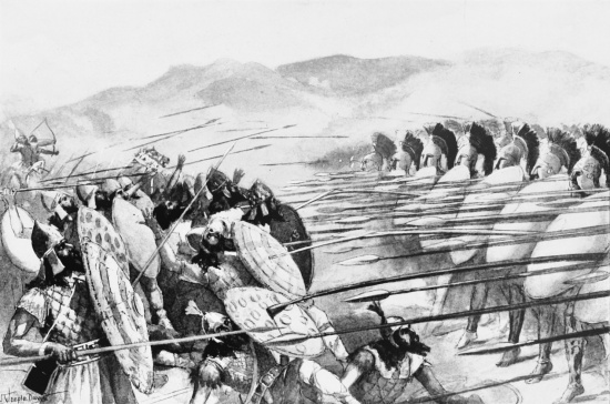 Bitva u Platají na kresbě z 19. století.