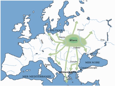 Mapa slovanské expanze.